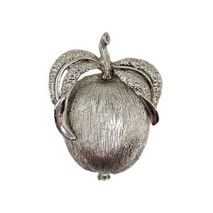 Vintage Sarah Coventry Apple Brooch Silver Tone Adam's Delight Signed